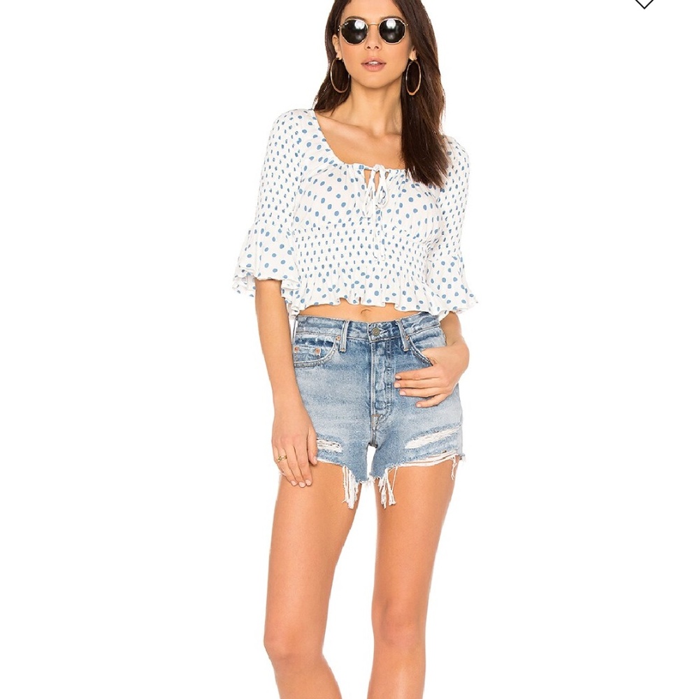 Free People Polka Dot Milkmaid Crop Top Small Cottagecore Boho Festival Fairy